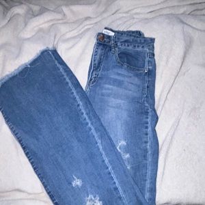 Flared blue jeans